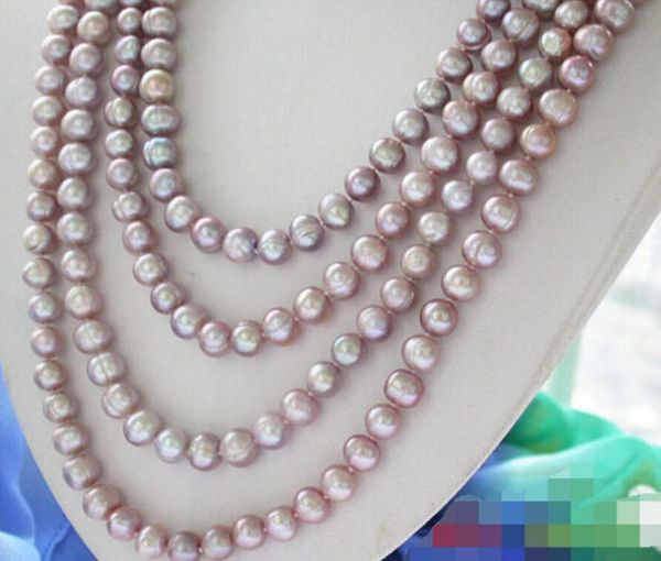 

long 100" 9-10mm lavender round freshwater cultured pearl necklace, Silver