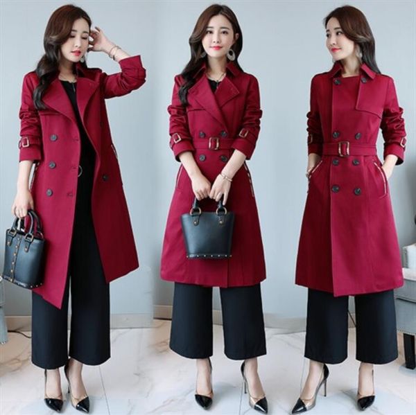 

2018 new autumn women's fashion coat double breasted long female trench coat slim windbreaker plus size costumes, Tan;black