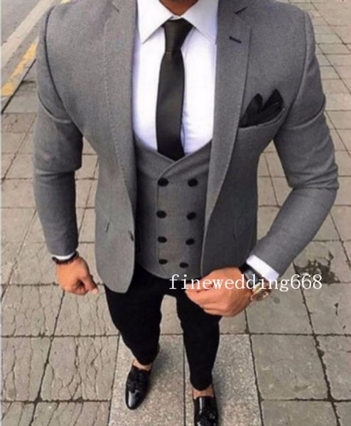 

handsome groom wear notch lapel dark grey one button groom tuxedos men suits wedding/prom/dinner man blazer(jacket+pants+tie+vest, Black;gray