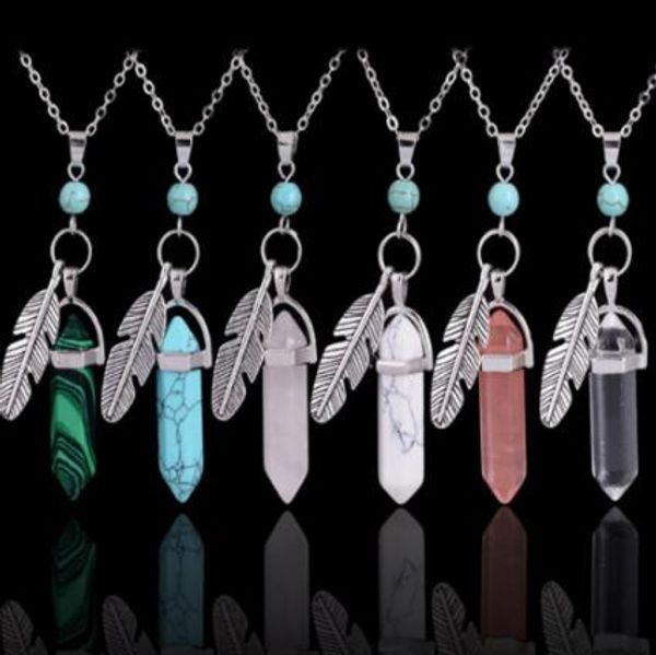 

healing hexagon jewelry for vintage stone feather point stone silver necklace charms bullet women necklace natural chakra pendant shape
