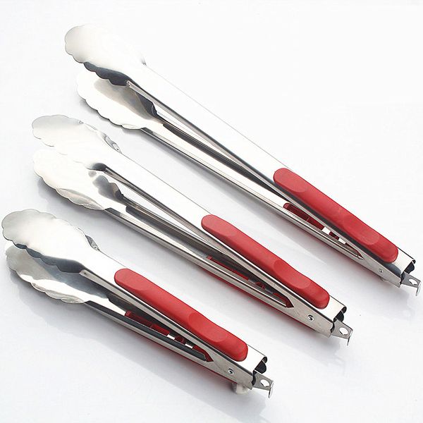 

modern kitchen use silicone handle tongs, durable 9/12/14 inches stainless steel kitchen food tongs