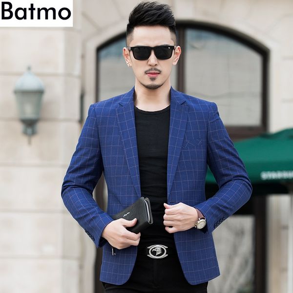 

batmo 2018 new arrival plaid casual blue suits jackets men,men's plaid casual jackets,plus-size m-xxxl 82048, White;black