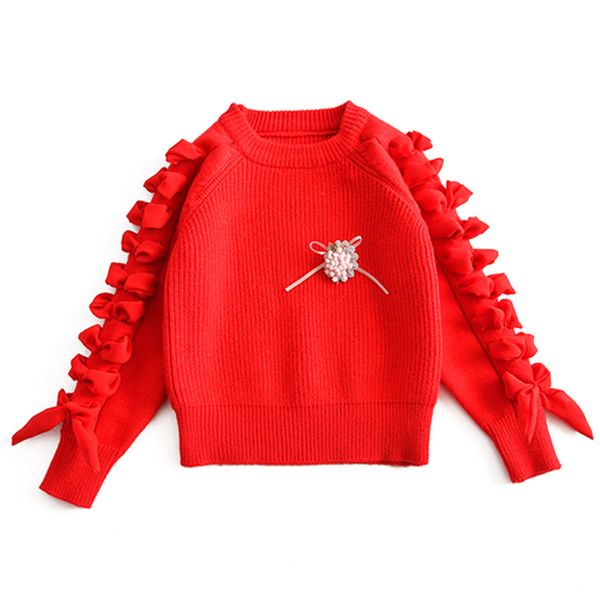 

baby girls sweaters 2018 autumn winter sweet girl long sleeve loose knitted pullover clothes kids pearl sweater for girls, Blue