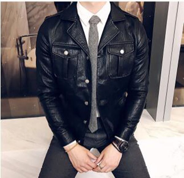 

men's fall european and american fashion korean style xiushen british boutique leisure lapel single breasted biker jacket /m-2xl, Black