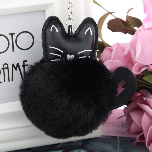 Neue 3D Schwarze Katze Haar Ball Schlüsselanhänger Für Frauen Mode Metall Nette Schlüssel Ringe Auto Schmuck Rucksack Anhänger Zubehör