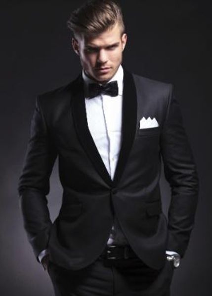 Özelleştirmek Kömür erkek Düğün Smokin Damat Groomsmen Blazer Mükemmel Erkekler Örgün İş Parti Balo Suit (Ceket + Pantolon + BowsTie) 255