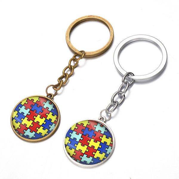 

hope colorful jigsaw puzzle charm keychain autism awareness key ring statement caring for autism for volunteer souvenirs, Slivery;golden