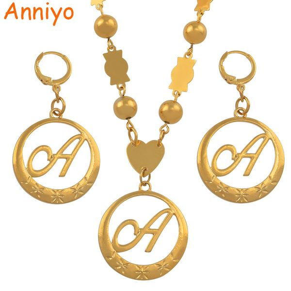 

Anniyo Cursive Letters Gold Color Beads Pendant Initial Chain for Women Ball Necklace English Letter Jewelry #135006