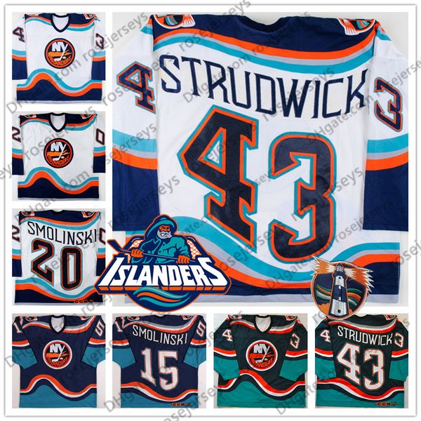 

new york islanders fisherman #15 bryan smolinski 20 brian 43 jason strudwick vintage hockey navy blue white stitched retro jerseys 4xl, Black;red
