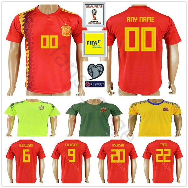 

2018 Spain World Cup Jersey ASENSIO PIQUE MORATA A. INIESTA SILVA FABREGAS SERGIO RAMOS ISCO PEDRO Home Custom Soccer Football Shirt