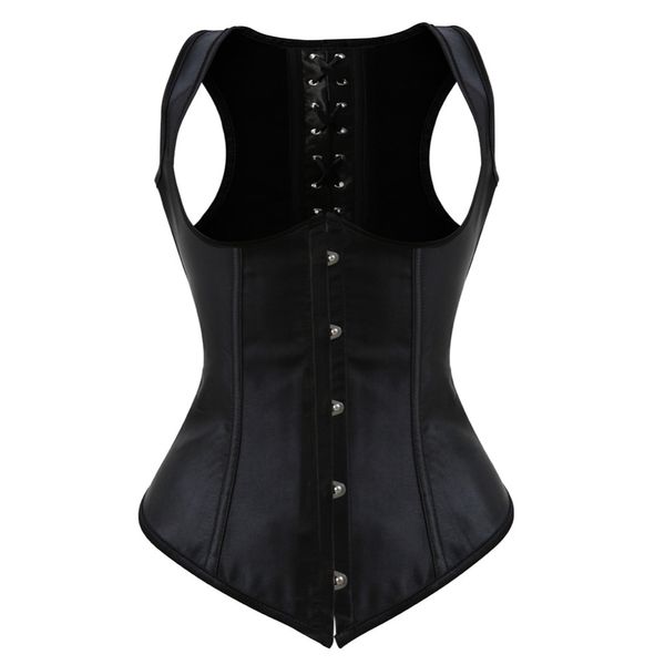 

women black vest lace up satin steel boned underbust waist cincher corset bustier body shaper plus size s-6xl, Black;white