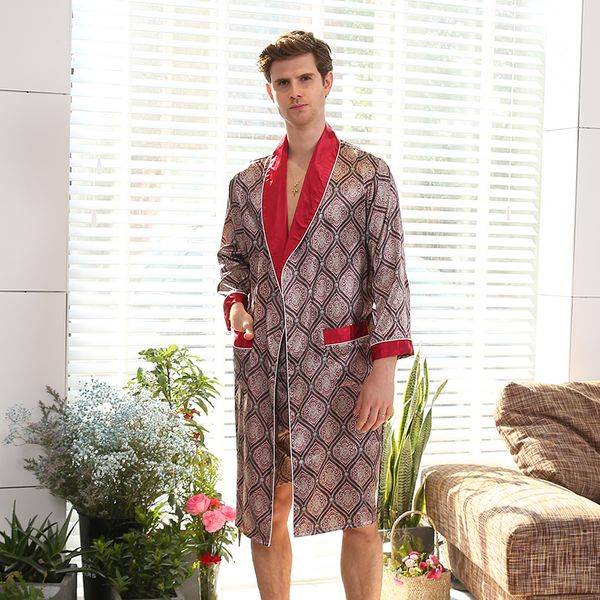 Новая весенняя осень роскошная ванна для мужонфарна Plus Plus Sired Silk Satin Pajama Kimono Лето -мужская ночная рубашка китайская одежда