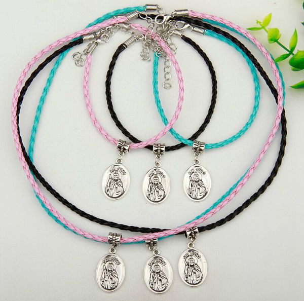 

10 компл. / лот горячие продажи старинное серебро сан-иуда теги очарование кулон многоцветный плетеный веревка ожерелье браслет набор женщин, Silver