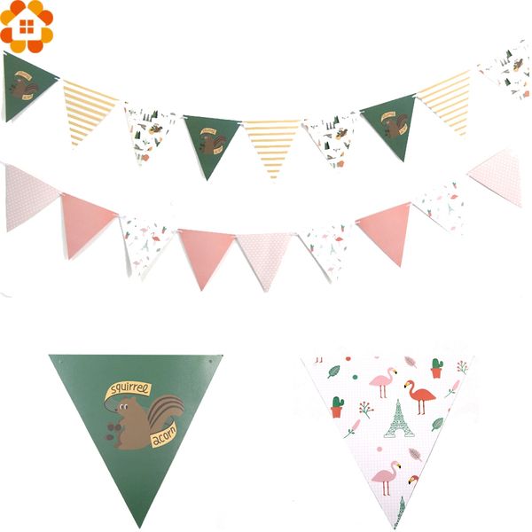 2019 Diy Paper Flags Squirrel Flamingo Garland Floral Bunting