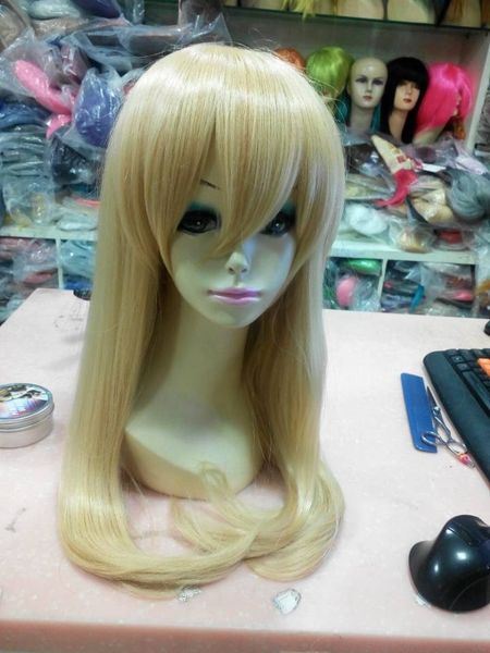 

cute women long straight blonde color anime cosplay wigs, Black;brown