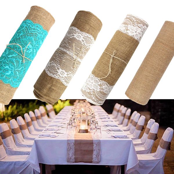 

275cmx30cm vintage natural burlap jute linen table runner lace cloth for dinning room restaurant table gadget home decor