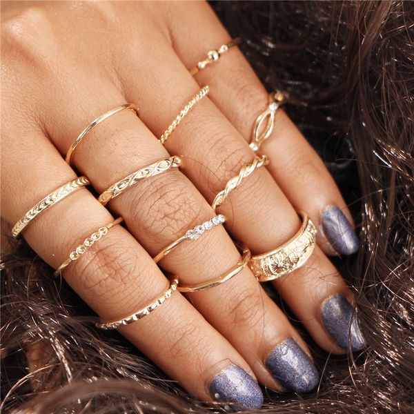 

new vintage gold color knuckle rings for women girls 12pcs/set midi finger ring zircon ring mix size party gifts jewelry hz, Silver
