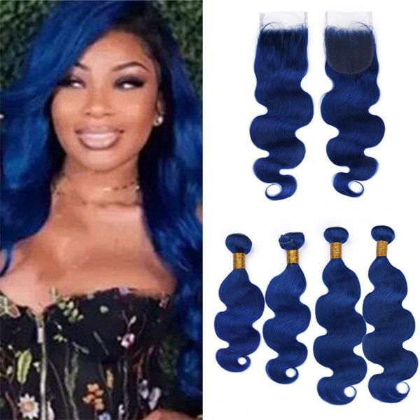 2019 Dark Blue Virgin Peruvian Human Hair Weave 4 Bundles Deals