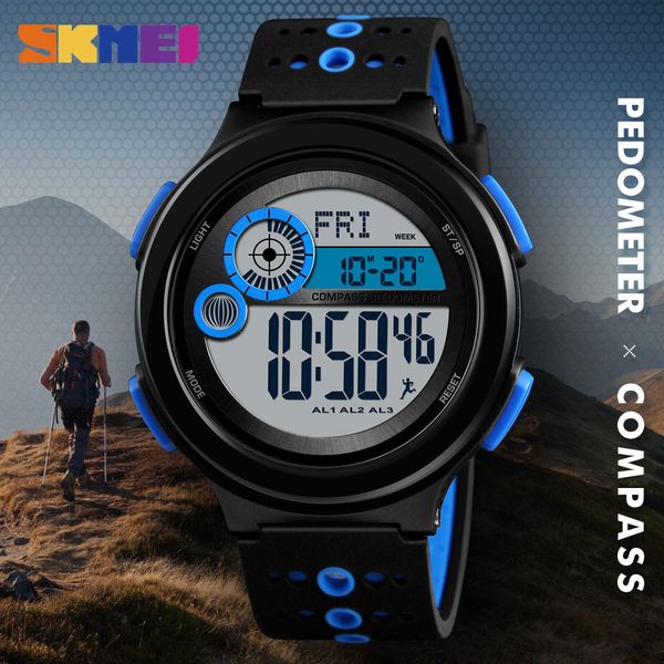 

skmei sports watch men digital led electronic quartz compass mens watches male 2018 pedometer calorie outdoor, Slivery;brown