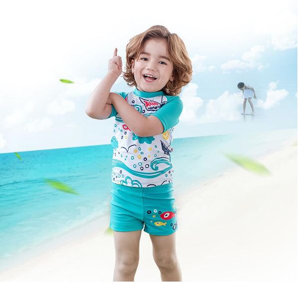 

boy ocean print swimsuit baby boy swimwear three pieces kids summer trunk sets baby clothes dm 002, Blue