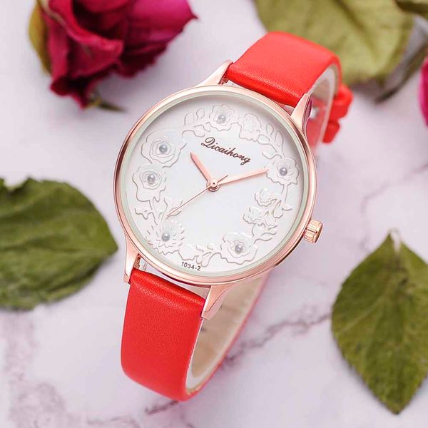 

women lady girl wrist quartz watch flower case pu leather round bead printing vintage gift ll@17, Slivery;brown