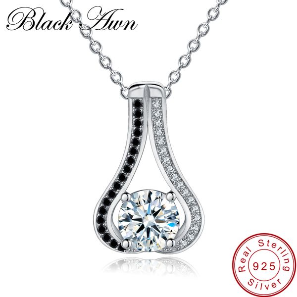 

black awn] genuine 925 sterling silver necklace for women gourd necklaces pendants black spinel sterling silver jewelry p048