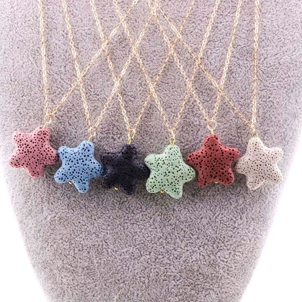 

fashion gold plated starfish lava stone necklaces essential oil diffuser volcanic rock beads pendant necklace women jewelry, Silver