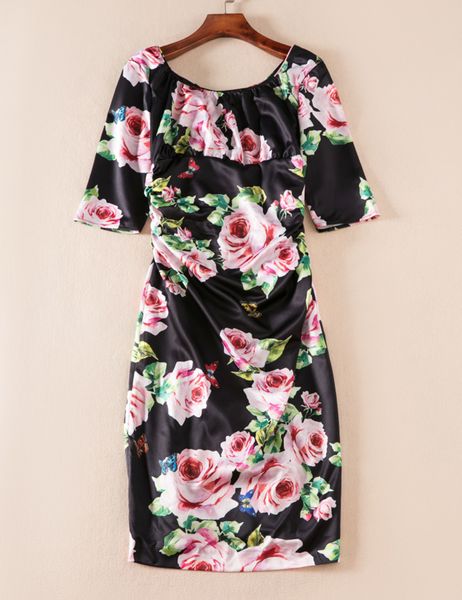 

flower print women sheath dress short sleeve dresses 08k852, Black;gray