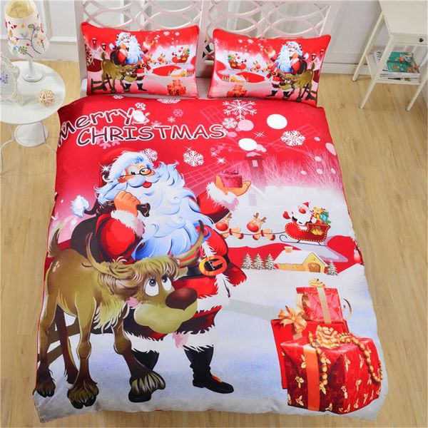 

fashion cartoon red christmas bedding set rose santa claus reindeer deer duvet cover set pillowcase kids children girl boy gift