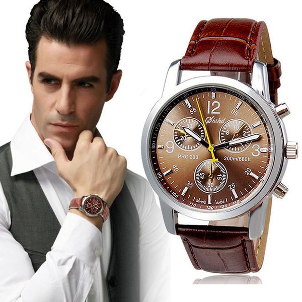 

splendid new luxury fashion crocodile faux leather mens analog watch watches men clock, Slivery;brown