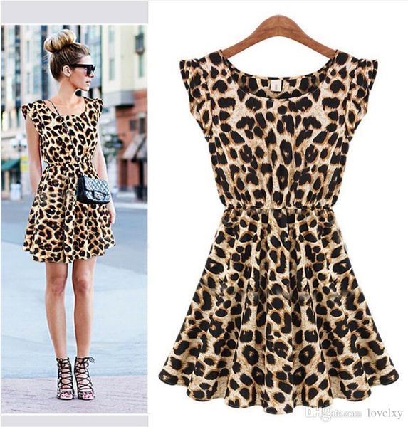

the new explosive nightclub leopard dress europe and the united states sleeveless round neck skirt postage u3, White;black