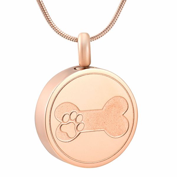 

ijd9884 stainless steel rose gold bones and paw prints cremation memorial pendant for ashes urn keepsake necklace jewelry, Silver