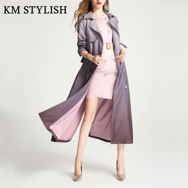 

autumn and winter new straight coat neutral retro large size double-breasted england gradient color temperament long windbreaker, Tan;black