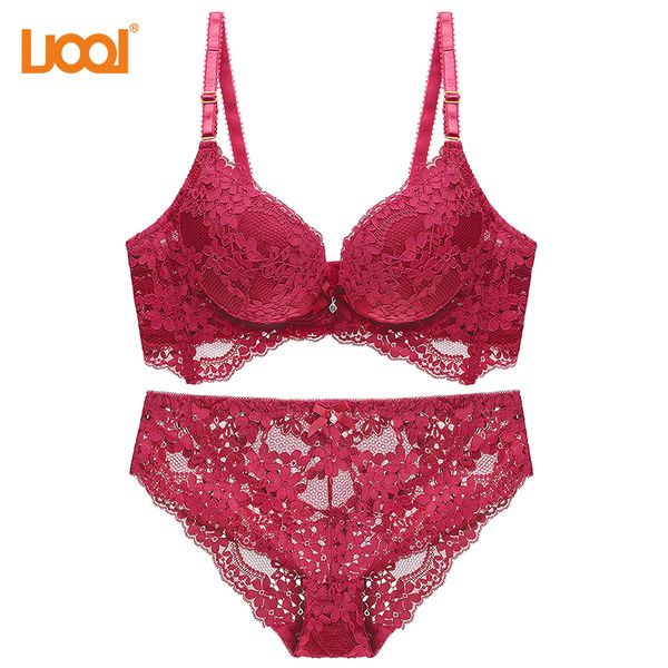 

push up bra sets c cup women bra set red black white intimate lace brief set push up underwear and panty 2018