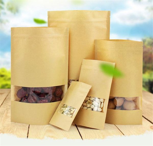 

Kraft paper bag with quare window flat ziplock food bag tea nut packing bag moi ture proof bag c253