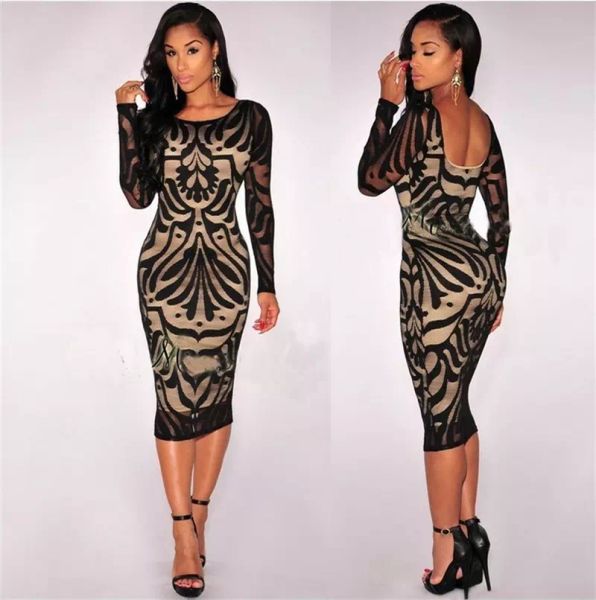 

womens bodycon bandage dresses evening cocktail party long sleeve lace pencil dress casual lace floral dresses women's clothing, Black;gray