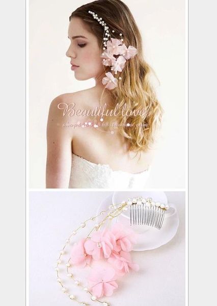 

bridal wedding crafts flower comb, pink pearl comb hair accessories, bride accessories, Silver