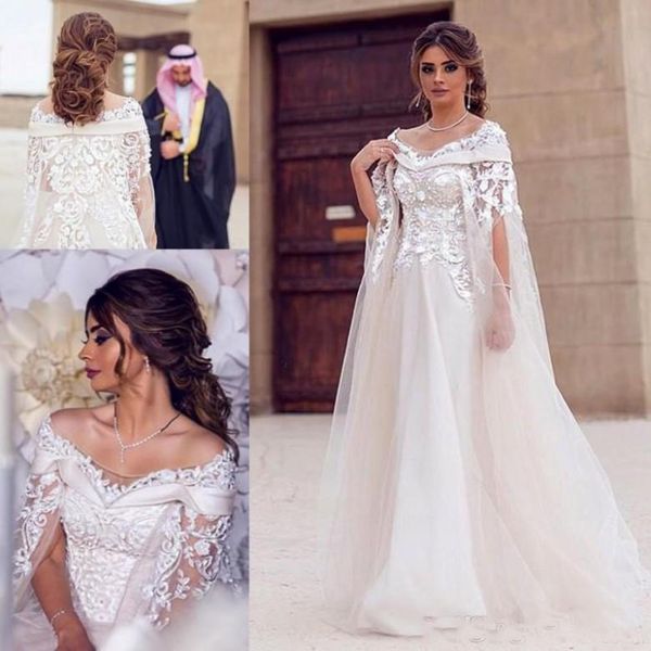 Abito da sposa in pizzo Dubai su misura con mantella e collo a barca Abito premaman in maternità con fiori 3D Abiti da sposa linea A