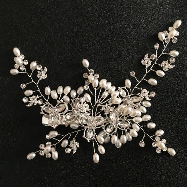 

slbridal silver crystal rhinestone pearls flower wedding hair clip barrette bridal headpiece hair accessories women jewelry, Golden;white