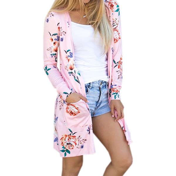 

O-Neck Summer Coat Woman Jacket Casual Floral Cardigans Jackets Long Sleeve Loose Coat Tops Tee Tunic Mujer Female Outerwear
