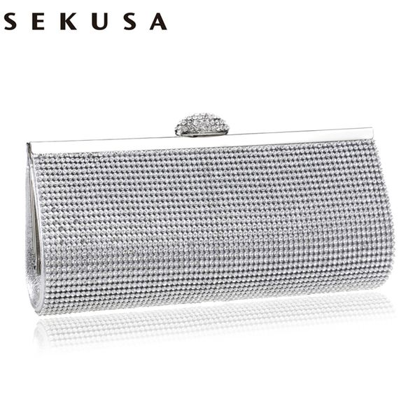 

wholesale- sekusa rhinestones women evening bags with chain shoulder handbags silver/gold/black messenger small purse day clutches bag