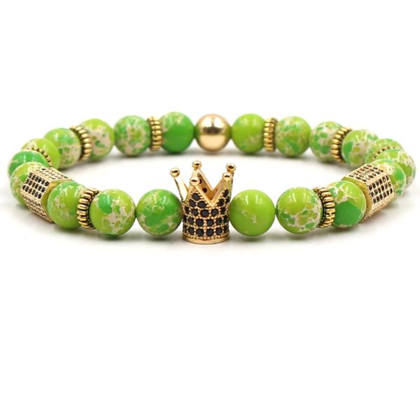 

корона императорский камень браслет мужчины марка ювелирных изделий cz циркон браслет из натурального камня из бисера, Golden;silver