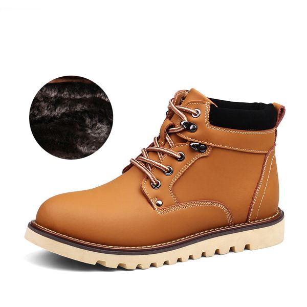 

new fashion leather men boots spring autumn and winter men shoes ankle boot men's snow boot shoe with fur work big size 38-46, Black