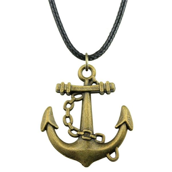 

wysiwyg 5 pieces leather chain necklaces pendants choker collar hand made necklace men anchor 30x27mm n6-a10006, Golden;silver