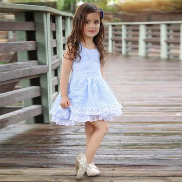 

cute toddler kids baby girls clothes o-neck girl blue striped backless bowknot dress lace flower cotton princess party mini dresses sundress, Red;yellow
