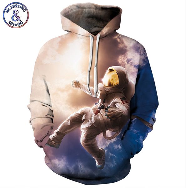 

mr.1991inc style creativity astronaut printing casual sweatshirts men/women hoodie sweatshirt hooded pullovers m196, Black