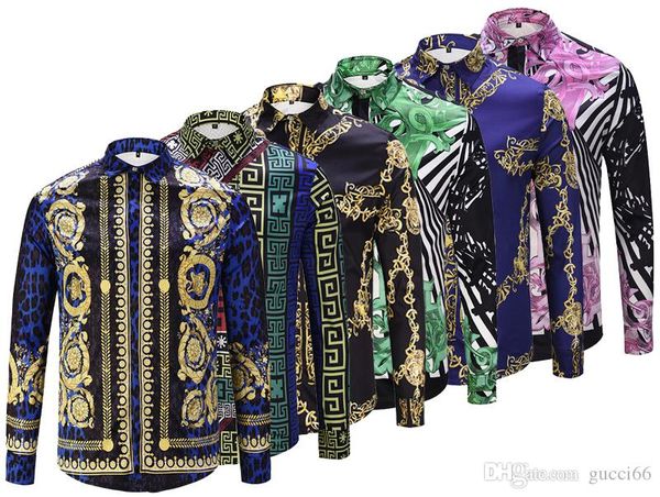 

2018 Brand New fashion Medusa printed men's shirt slim Fit long sleeve cotton shirts for men casual dress shirt social Business tops