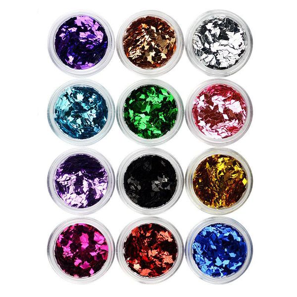 

12 colors nail art decorations rhombus design paillette thin nails glitter 3d manicure slice powder set finger, Silver;gold