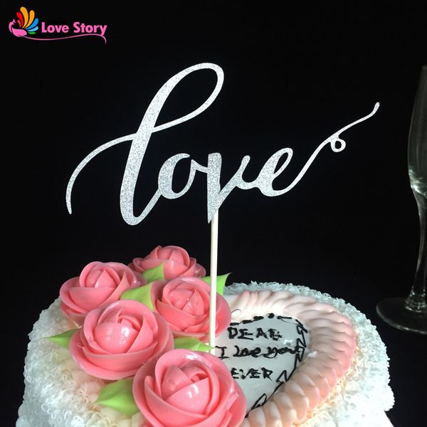 

10pcs personalized wedding decoration cake er love design wedding cake er paper glitter golden/silvery party supplies