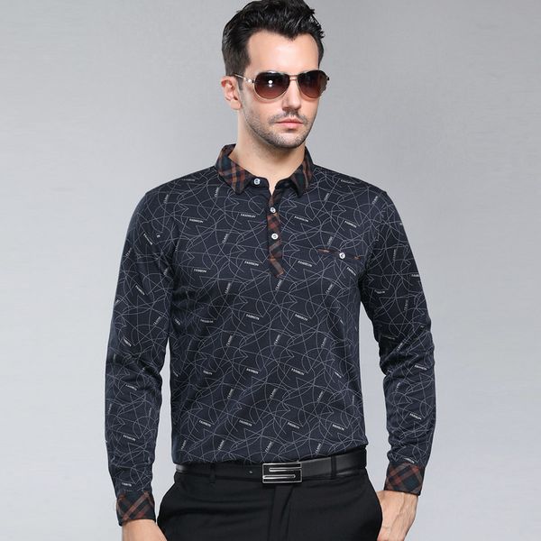 

2018 new fashion homme men spring autumn cotton printed lapel long sleeve shirts casual middle-aged men camisa, White;black